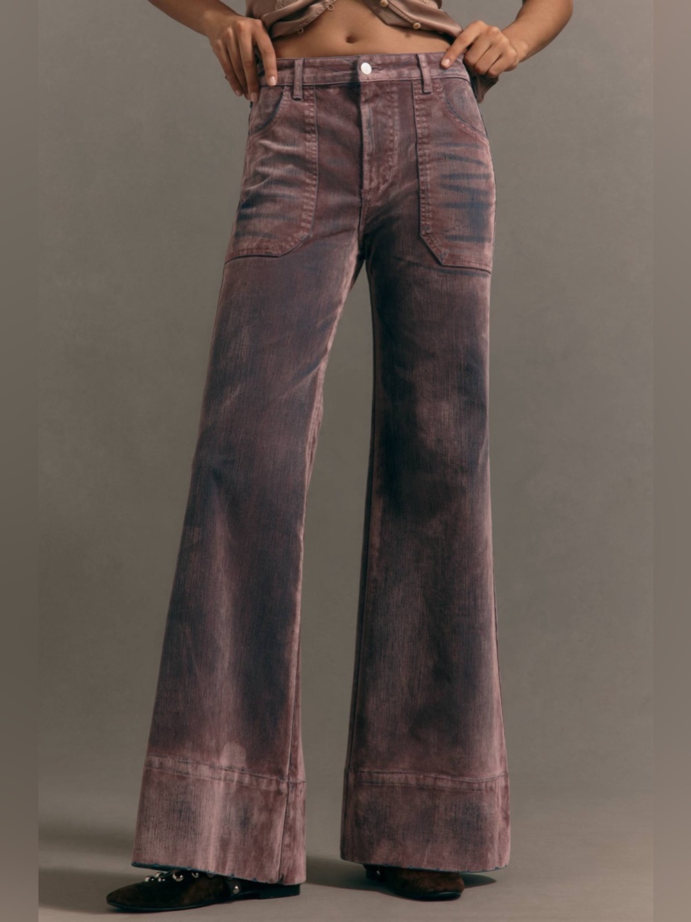 Anthropologie Pilcro The Rylan Flocked Relaxed High-Rise Flare Jeans Lilac 29